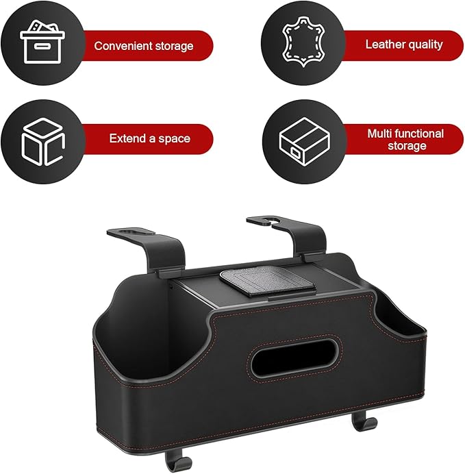SLIMI 1 PC Car Backseat Organizer, 3 in 1 Multifunctional Double Cup Holder Tissue Box with 2 Hooks, Universal Car Seat Back Organizer, for Most Cars (Black)