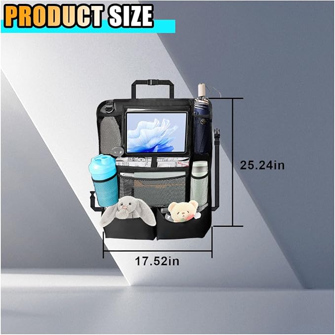 2PCS Car Backseat Organizer, Automotive Kick Mats Back Seat Protector for Kids, Vehicle Storage Organizer with 9 Pockets & Touch Screen Tablet Holder, Auto Travel Accessories for Truck SUV (Black)