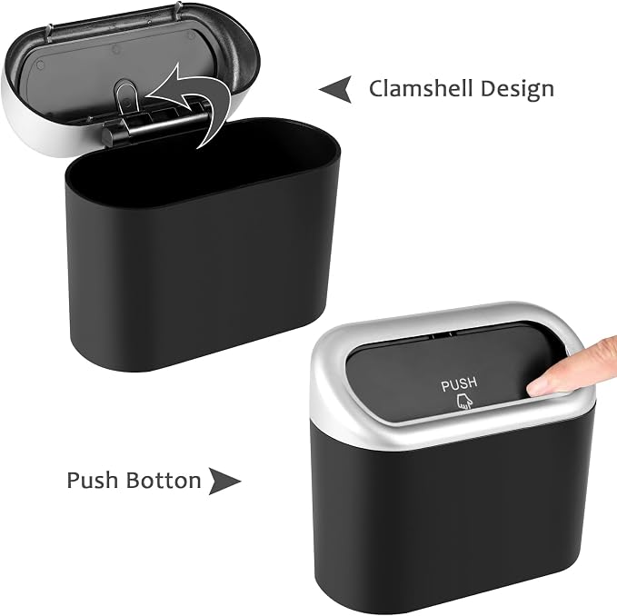 Accmor Car Trash Can with Lid, Mini Vehicle Trash Bin Car Dustbin Garbage Organizer Holder with Trash Bag, 2 Pack Small Hanging Leakproof Cars Storage Bag Container for Auto, SUV, Office (Silver)