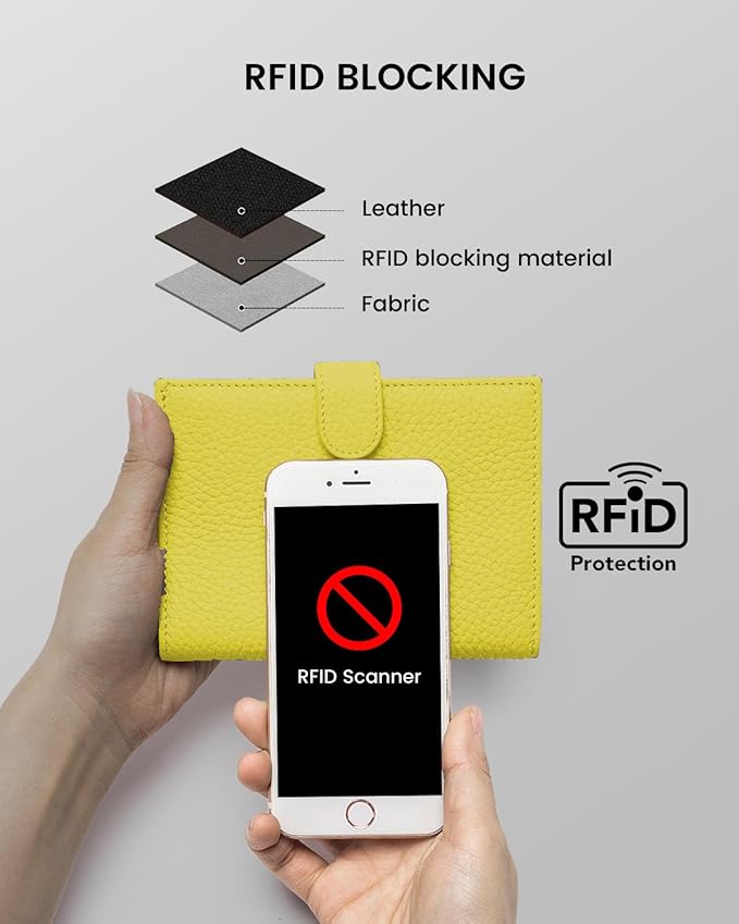 RFID Passport Holder Travel Wallet for Women, Leather Passport Cover Wallet with Card Holders SIM Slots,Zippered Coins Pocket and Cash Slot Slim Compact Travel Wallet (Lemon Yellow)