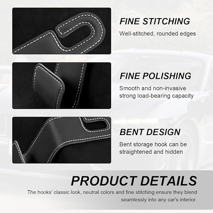 2 PCS Car Seat Headrest Hooks, Microfiber Leather Hanger Holder Hook for Hanging Purse and Bag, Universal Vehicle Back Seat Organizer Hook for Grocery Bag Handbag Coat (Brown)