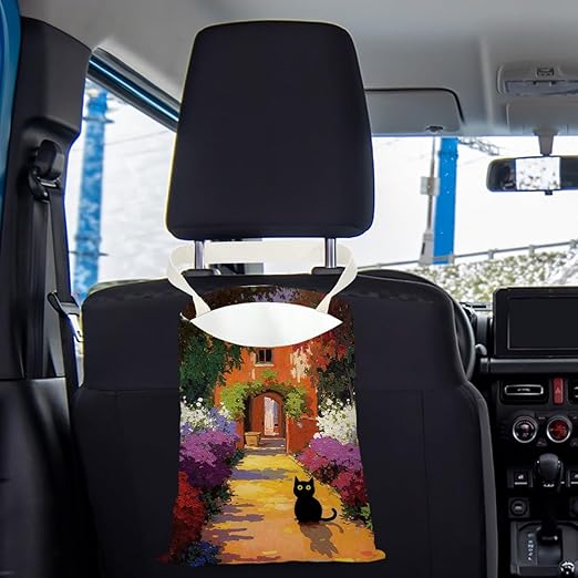 Black Cat Car Trash Bag, Car Trash Bag Hanging, Waterproof Cars Back Seat Hanging Organizer and Storage Trash Bags for Vehicle Travelling Camping Garden Cat Decor