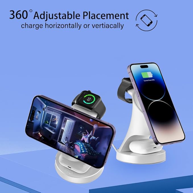 Wireless Charger,3 in 1 Magnetic Wireless Charger Stand, Fast Wireless Charging Dock for iPhone17/16/15/14/13/12 Series, Apple Watch Series, AirPods Pro.