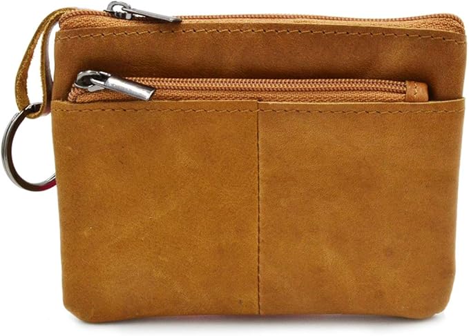 Freezx Women Genuine Leather Coin Pouch Zip Mini Purse Wallet Key Chain 3 Zipper