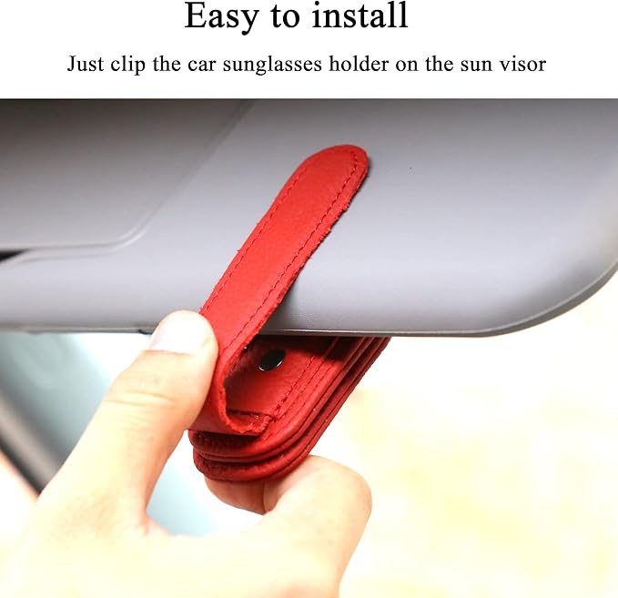 KIWEN 2 Packs Sunglasses Holders for Car Visor, Magnetic Leather Glasses Eyeglass Clip for Car, Ticket Card Clip Sunglasses Mount, Car Visor Accessories Gadgets (2, Red)