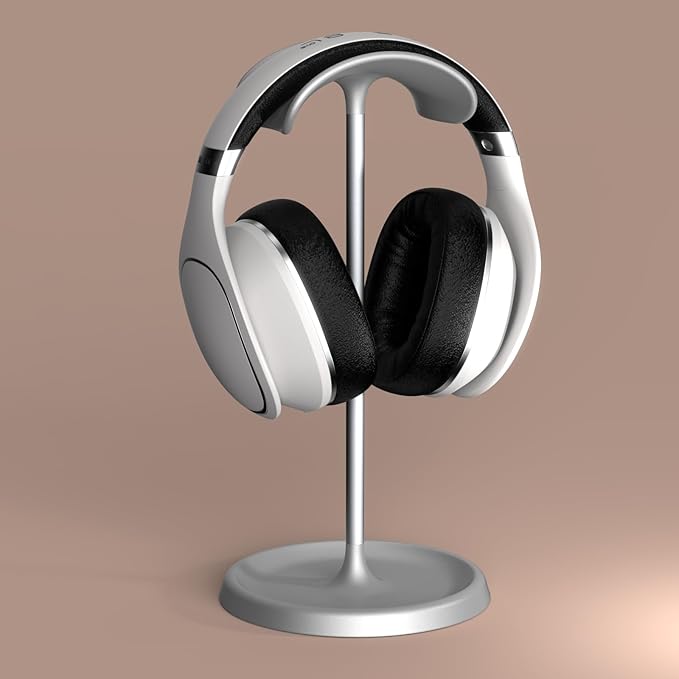 Headphone Stand, Headset Holder Desk, Gaming Earphone Stand with Aluminum Supporting Bar, ABS Headrest and Base with Metal Counterweight for All Headphone Size (Silver)