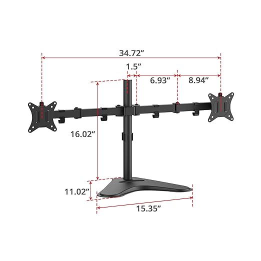 SIIG Articulated Freestanding Dual Monitor Desk Stand - 13"-32" - Max Load 19.8 lbs - 75x75mm/100x100mm(CE-MT1U12-S1)