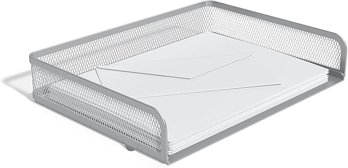 TRU RED Side‑Load Stackable Metal Letter Tray, Silver, 2‑Pack – Durable Desktop Paper Organizer for Office Files