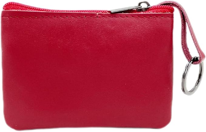 Freezx Women Genuine Leather Coin Pouch Zip Mini Purse Wallet Key Chain Double Zipper