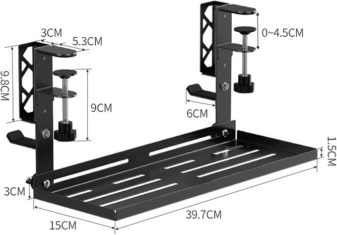 Cable Management Tray | Metal No Drill Clamp Mount 15.63 Inch - Under Desk Cord Management,for Bedroom Home Apartment Dormitory Office Internet Cafe
