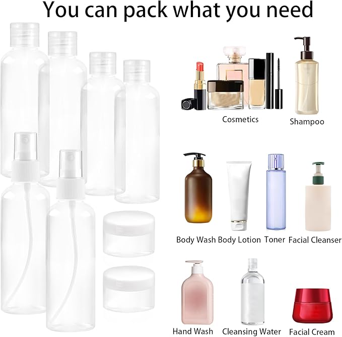 Ninsula 8Pcs Travel Bottles Set, TSA Approved Travel Size Toiletries, Reusable Leak Proof Cosmetic Containers for Shampoo, Conditioner, Cream -Women Men Travel Essentials