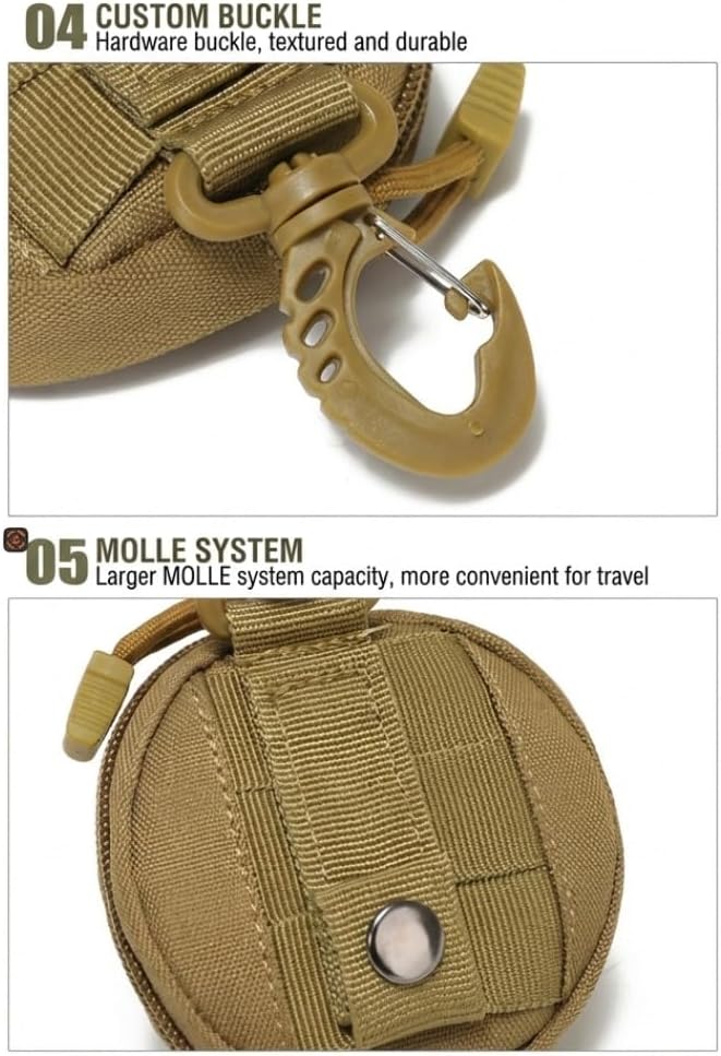 Tactical EDC Pouch, Waterproof Mini MOLLE Key Wallet, Round Outdoor Attachment Bag