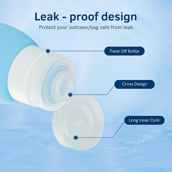 WINWIN Silicone Travel Bottles Set (4-Pack) - Leak Proof Squeeze Tubes with Hanging Toiletry Bag, Refillable Containers for Shampoo, Lotion & Soap