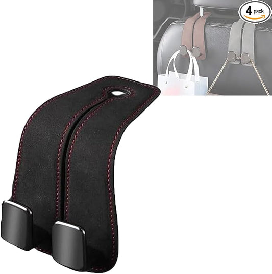 Car Purse Hooks, Car Hooks for Headrest, Leather Metal Car Hangers for Seat Double Hook, Multi-Functional Car Headrest Hook for Purses, Handbags