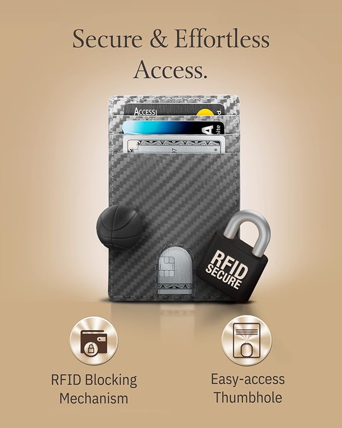 Access Denied REAL LEATHER Slim Minimalist Mens Wallet - Thin Front Pocket RFID Credit Card Holder Wallets For Men Holiday Gifts For Him