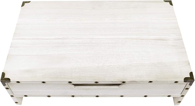 Ikee Design Wooden 2 Tier Monitor Stand with Drawer,Wood Desktop Stands for Laptop ,TV, Computer Riser,Wooden Clutter-Free Desk Storage Organizer,16 1/2 W x 10 1/4 D x 5 1/8 H in, White