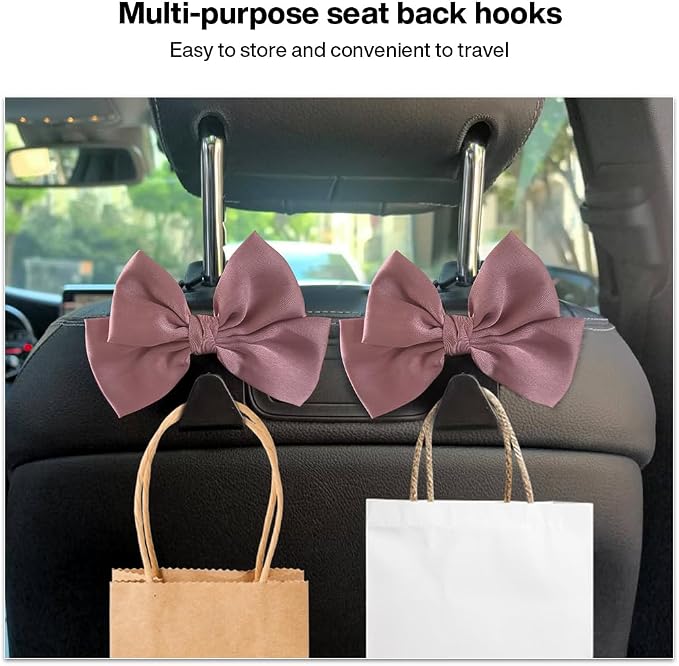 2 Pack Car Seat Headrest Hook, Auto Seat Hook Hangers Storage Organizer Interior Accessories for Handbag Clothes Coats Grocery Bags (Leather pink)