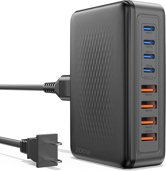 Essri 8-Port USB C Charging Station,65W GaN USB C Charger Block,PD 3.0 Desktop Charger, Power Strip Adapter Compatible with iPhone 17/16/15/14,MacBook Air/Pro,DELL, iPad Pro,Galaxy and More,Black