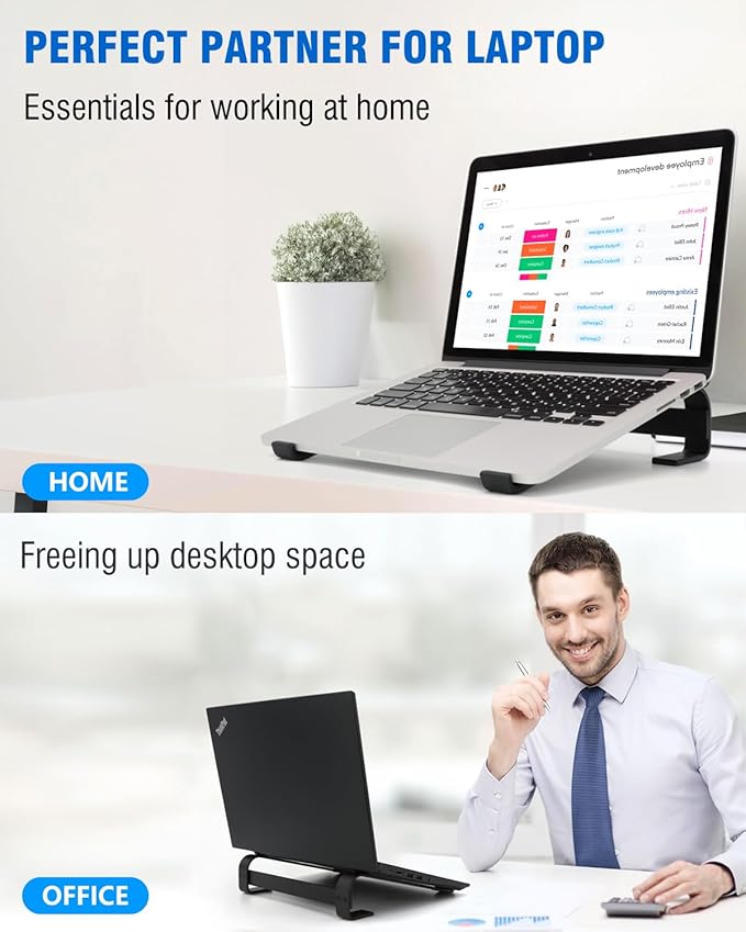 Laptop Stand for Desk, Ergonomic Aluminum Laptop Riser, Ventilated Notebook Stand Compatible with MacBook Air Pro, Dell XPS, HP, More 11-17.3 Inches, Work from Home (Black)