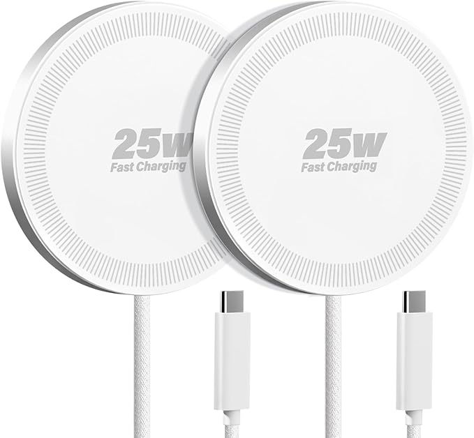 25W Wireless Charger for MagSafe, Magnetic Fast Charging Pad for iPhone 17/16/15/14/13/12 Series & AirPods, Strong Magnet, Portable Wireless Charger for Travel Home Office (Elegant White, 2Pack)