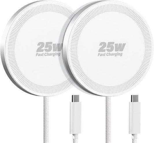 25W Wireless Charger for MagSafe, Magnetic Fast Charging Pad for iPhone 17/16/15/14/13/12 Series & AirPods, Strong Magnet, Portable Wireless Charger for Travel Home Office (Elegant White, 2Pack)