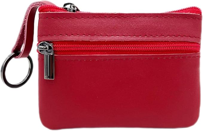 Freezx Women Genuine Leather Coin Pouch Zip Mini Purse Wallet Key Chain Double Zipper