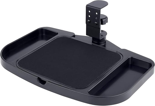 Clamp-on Mouse Pad Holder Platform, Height Adjustable Under Desk 360° Rotating Tray Rest Extension Attachment, with 5 Storage compartments