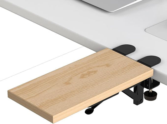 OUGIC Ergonomic Desk Extension Tray, 30 x 15 cm, Clamp Without Perforation, Foldable Keyboard Drawer Tray, Wrist Rest, Computer Stand