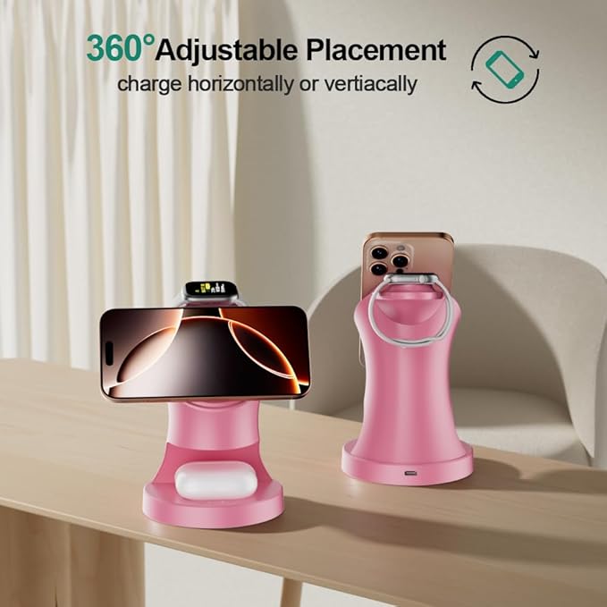 Wireless Charger,3 in 1 Magnetic Wireless Charger Stand, Fast Wireless Charging Dock for iPhone 17/16/15/14/13/12 Series, Apple Watch Series, AirPods Pro.