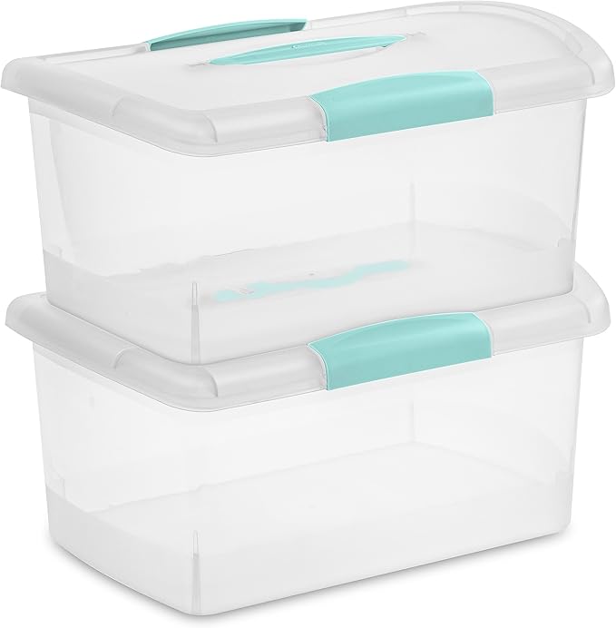 Sterilite 6 Pack Stackable Storage Bin with Latch Lid, Medium Nesting ShowOffs, Clear