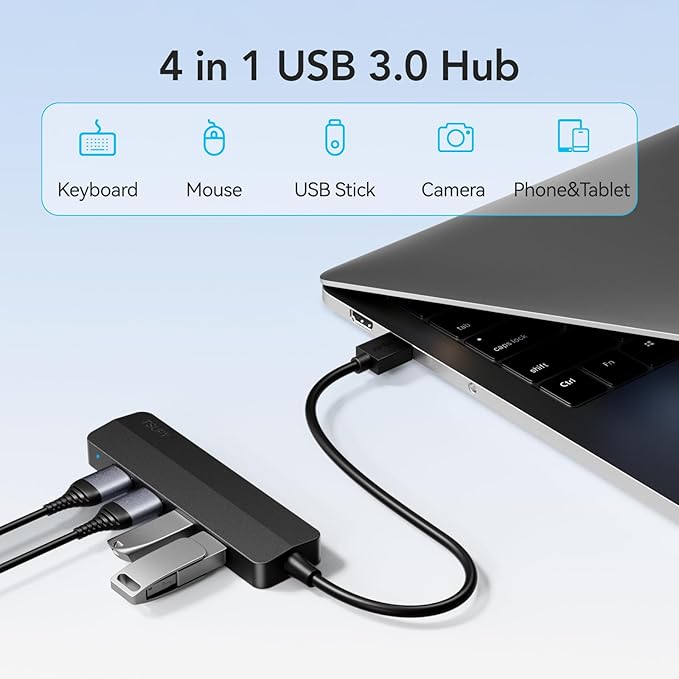 USB 3.0 Hub, TSUPY 4 USB Port Hub USB 3.0 Splitter Ultra Slim Multiport Extender for Laptop, Desktop, Computer PC, Flash Drive, HDD, Camera,Keyborad, Mouse
