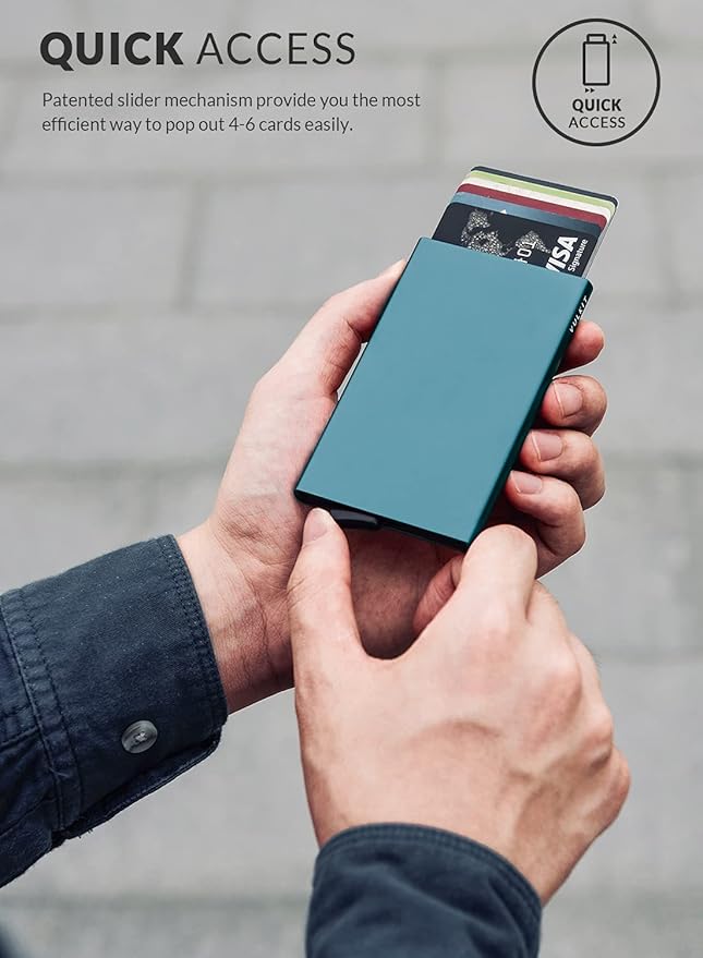 VULKIT Pop Up Wallet, Slim Minimalist Credit Card Holder For Men and Women RFID Blocking Mini Metal Case Emerald Green
