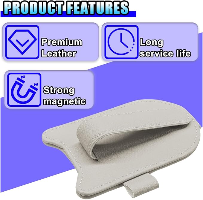 2PCS Sunglass Holder for Car Sun Visor, Magnetic Leather Vehicle Glasses Eyeglass Mount & Ticket Card Clip, Automotive Interior Visor Accessories, Universal for Sedan SUV Truck (Beige)