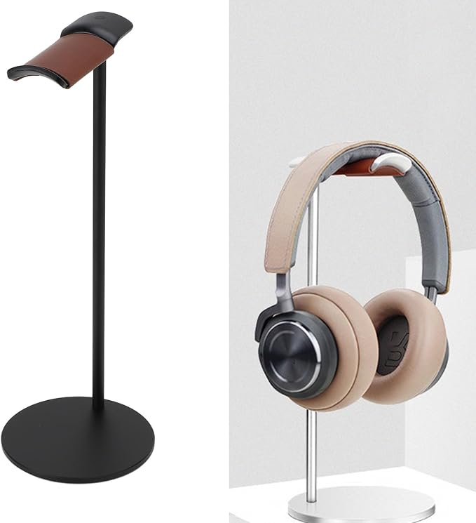Headphone Stand,Headset Holder,Aluminum Alloy Earphone Stand with Supporting Bar,Solid Base for Most Headphones Size (Silver) (Black)