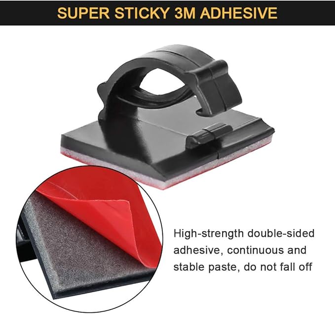 50PCS Self with 3M Adhesive Cable Clips Management Strong Wire Holders Cord Organizer Cable Clamp Sticky Desk Management for Office Home Car Tables PC Laptop TV Walls, Black