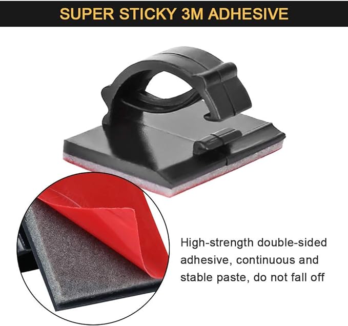 Cable Clips Adhesive Cord Organizer, Management 3M Cable Ties Wire Clips Organizer Cable Clamp Holders for Desk Car Tables PC Laptop TV Home Office Walls (0.75"x0.6", 30pcs, Black)