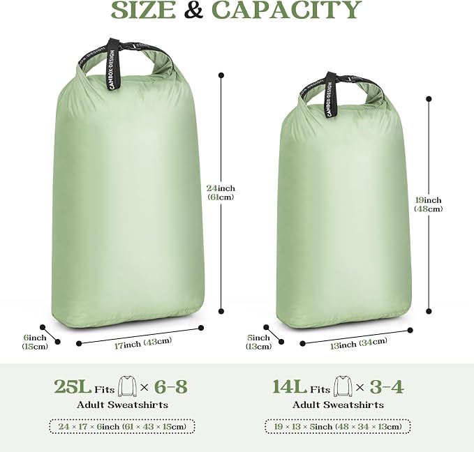 2-Pack Waterproof Travel Laundry Bags, Wet Dry Organizer to Block Odors & Prevent Suitcase Leaks, Roll-Up Dirty Clothes Pouch for Gym, Swim, Camping & Family Vacations