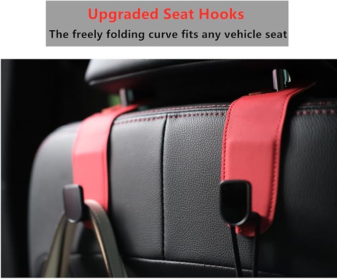 JEYODA Car Hooks for Purses and Bags,Flexible PU Vehicle Storage Hanger,Car Seat Back Organizer,Universal Hidden Multifunctional Headrest Hooks for Car，Home (red)