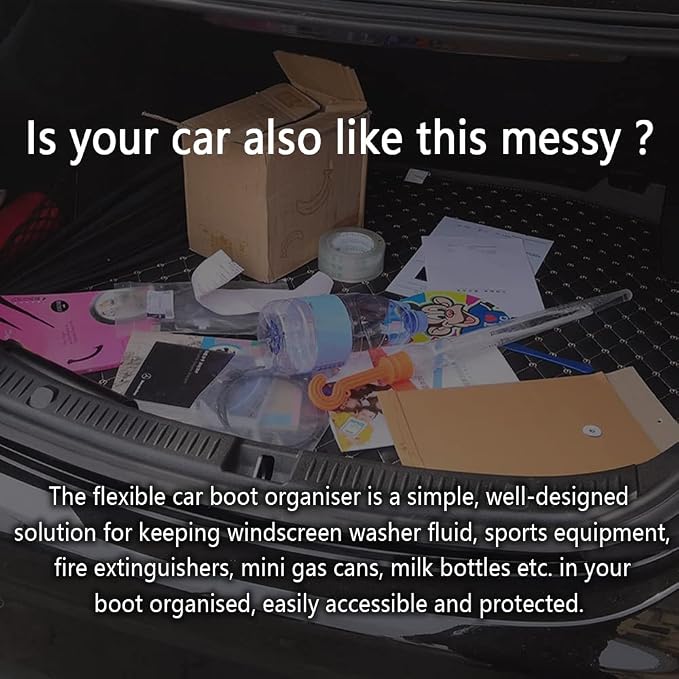Elastic Car Trunk Organizer Straps with Hook and Loop Tape+2 "Pocket,20"/27.5"/31.5''Car Organizers,Organize the Cluttered Trunk Keeps Items from Rolling Around（31.5inch Long）