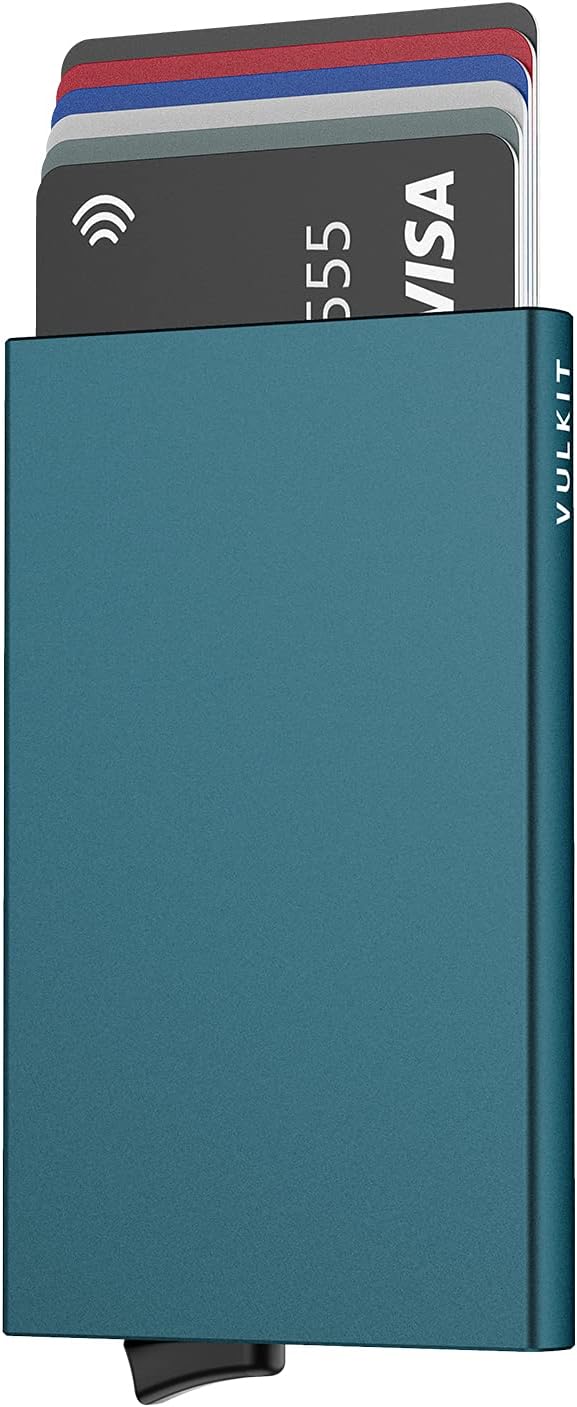 VULKIT Pop Up Wallet, Slim Minimalist Credit Card Holder For Men and Women RFID Blocking Mini Metal Case Emerald Green