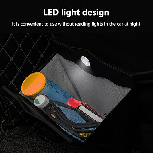 XSUPER Hanging Trash Bag with Smart LED, Magnetic Car Can, Waterproof PU Leather Garbage Can, Multipurpose Garbage Bag for Back Seat with 15 Disposable Bags, Black
