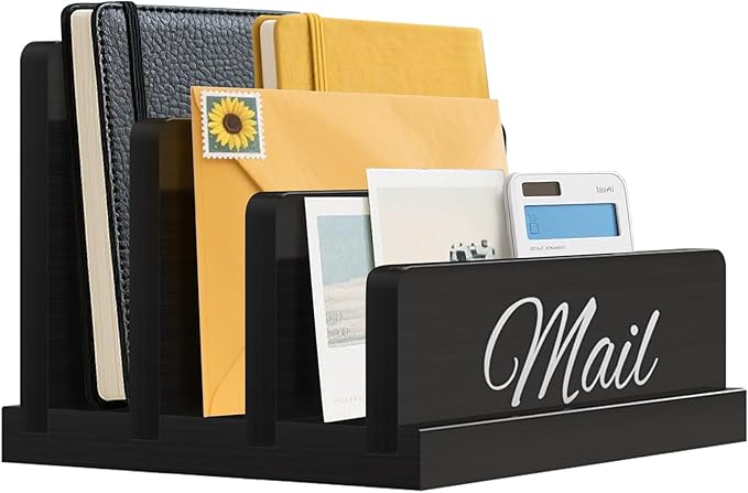 Mail Organizer for Desk,Wooden Mail Holder with Divider, 3-Slot Letter Sorter File Holder,Vertical Bill Organizer for Desktop Document/Notebook/Filing/Folders/Paper