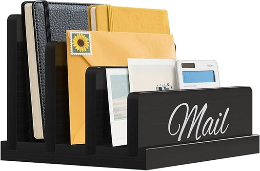 Mail Organizer for Desk,Wooden Mail Holder with Divider, 3-Slot Letter Sorter File Holder,Vertical Bill Organizer for Desktop Document/Notebook/Filing/Folders/Paper