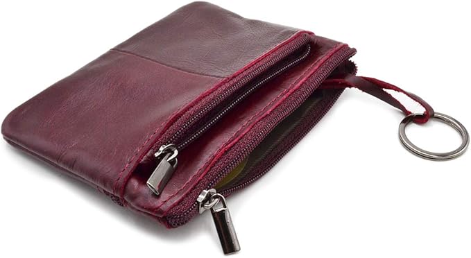 Freezx Women Genuine Leather Coin Pouch Zip Mini Purse Wallet Key Chain 3 Zipper