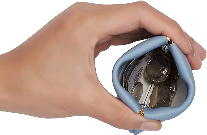 Travelambo Leather Squeeze Coin Purse Pouch Change Holder For Men & Women