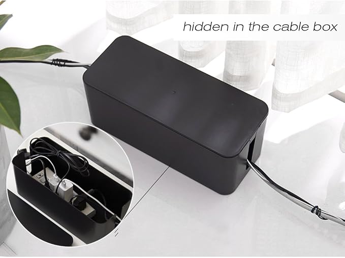 Powerking Cable Management Box, Cable Organizer for Hide and Conceal Power Strips and Electrical Cords,Cord Organizer Made from Safe ABS Material (Small, Black)