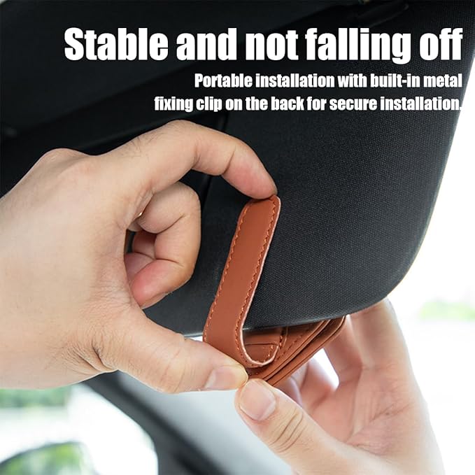 Sunglasses Holder for Car Visor, Magnetic Leather Vehicle Glasses Ticket Card Clip, Automotive Interior Eyeglass Hanger Organizer Accessories, Universal for SUV, Sedan, Truck (Wine Red)