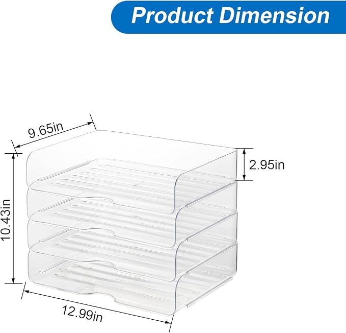 Desk Organizer and Storage,4-Tier Paper Letter Tray Organizers,Stackable Clear Desktop Organizer for Documents,Book Magazine Storage,Office Supplies, (Clear,4 Pack)
