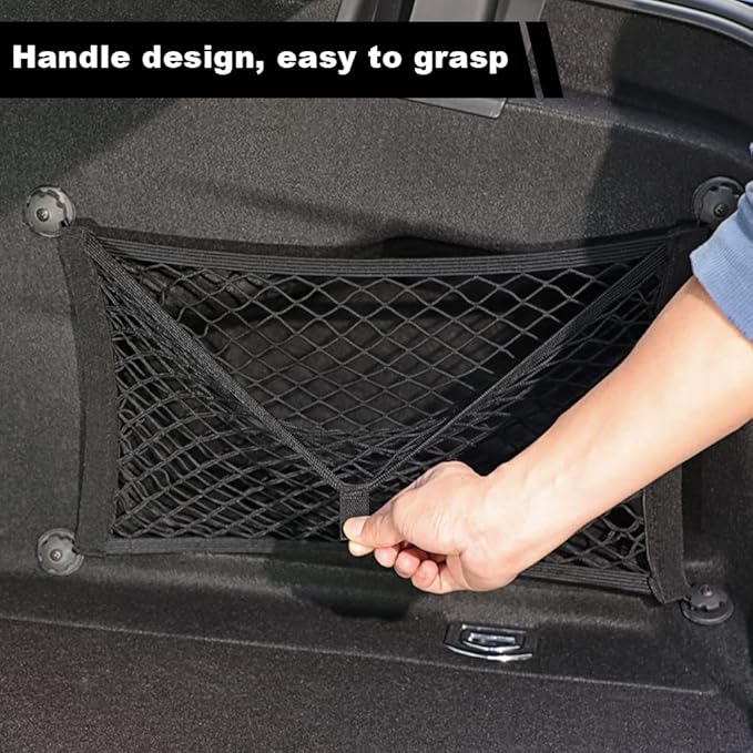 2pcs Cargo Net, Pocket Storage Mesh Net, Elastic Automotive Cargo Nets Storage Pouch with 8 Mounting Screw and Builtin Hooks, for Car Trunk Boats Net (18x9.8 inches)