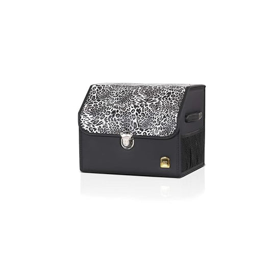Ergocar Car Trunk Organizer Luxury Foldable Car Boot Tidy Storage Box Waterproof Leopard Car Boot Storage Organiser for Car/SUV/Truck/Auto (Black Leopard-S)